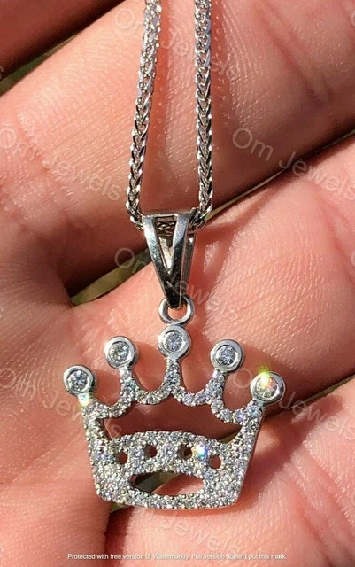 1.00Ct Lab Created Diamond Crown Pendant 14K White Gold Plated Free Chain