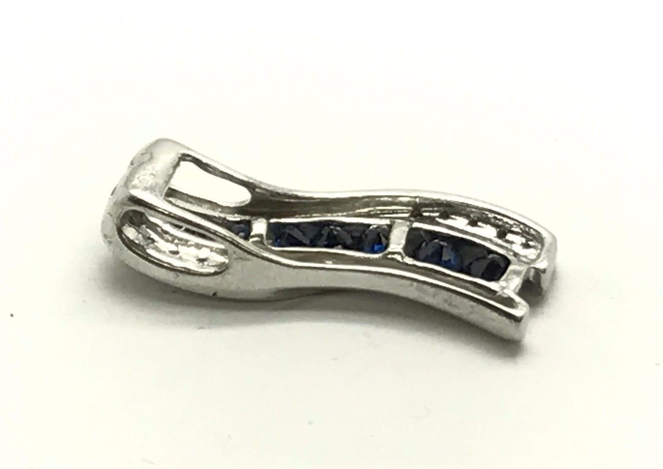 Sterling Silver Descending Blue Sapphire – CZ Pave Wave Swirl Elegant Pendant