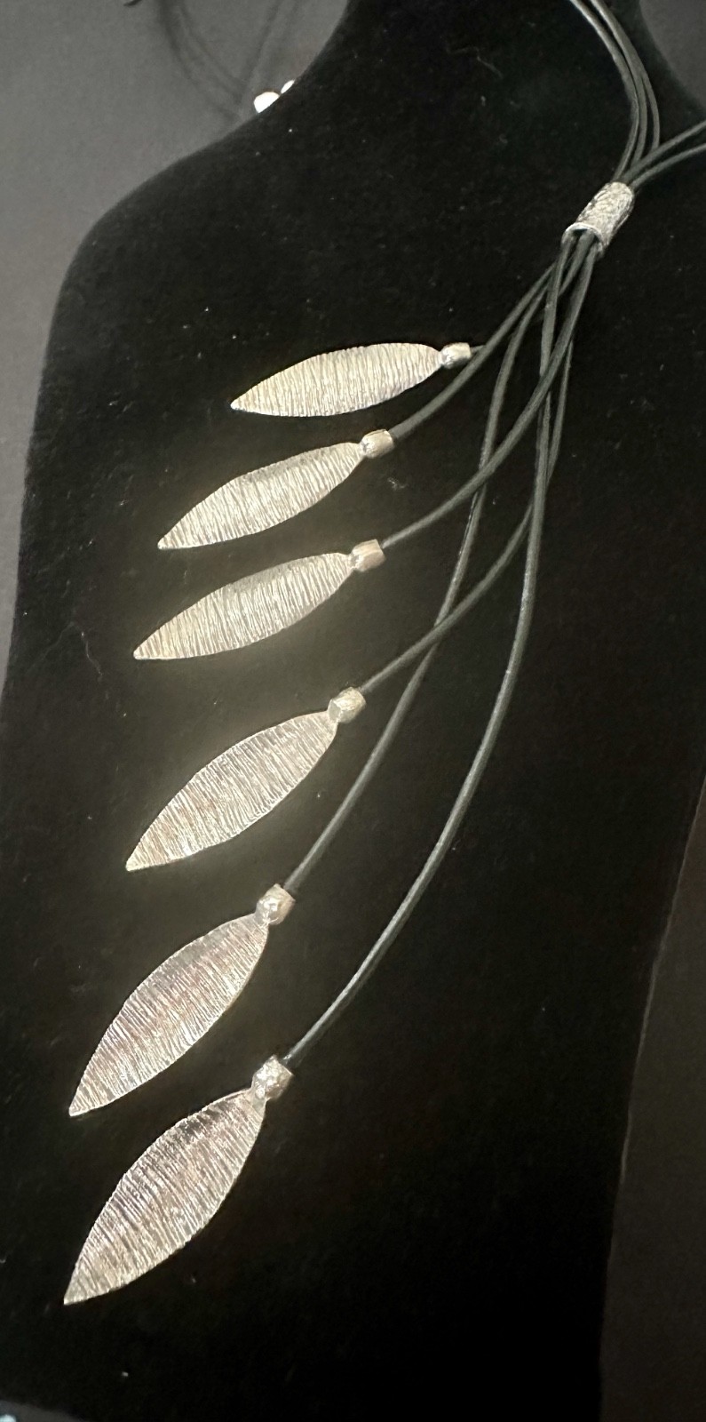 SILPADA Cascading LEAF Black LEATHER Cord .925 Sterling SILVER Layered Necklace