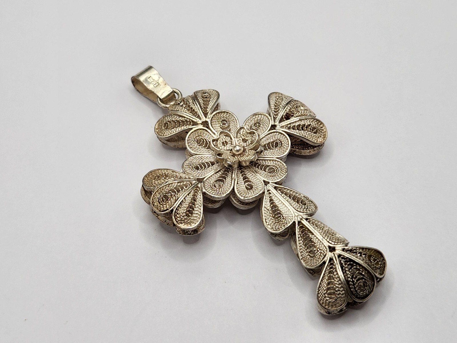 2.25″ Sterling Silver Spanish Lace Style 2 Layer Cross Flower Center