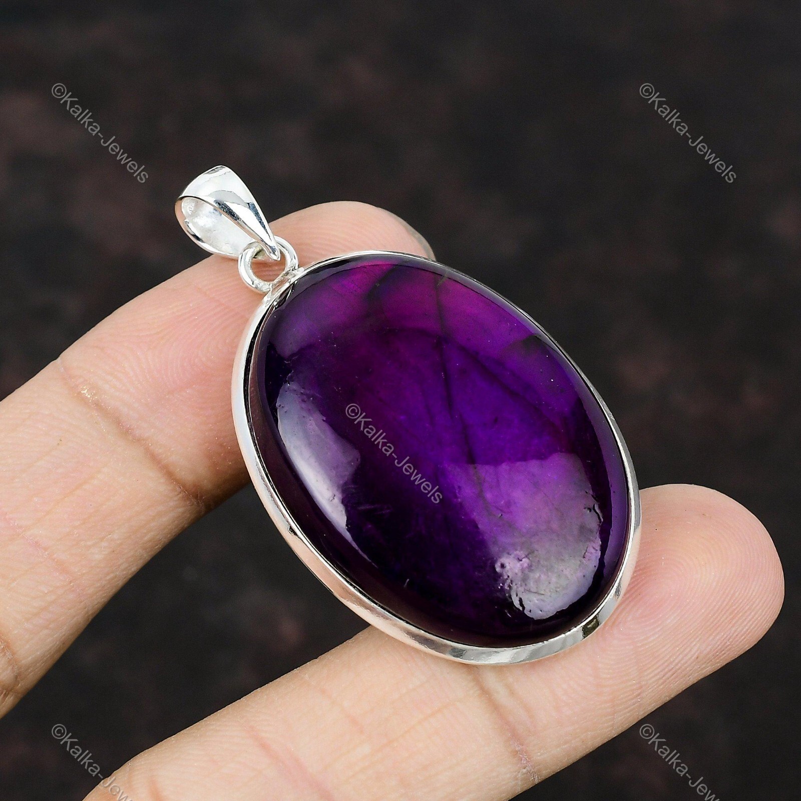 Natural Purple Fire Labradorite Gemstone 925 Sterling Silver Pendant For Women