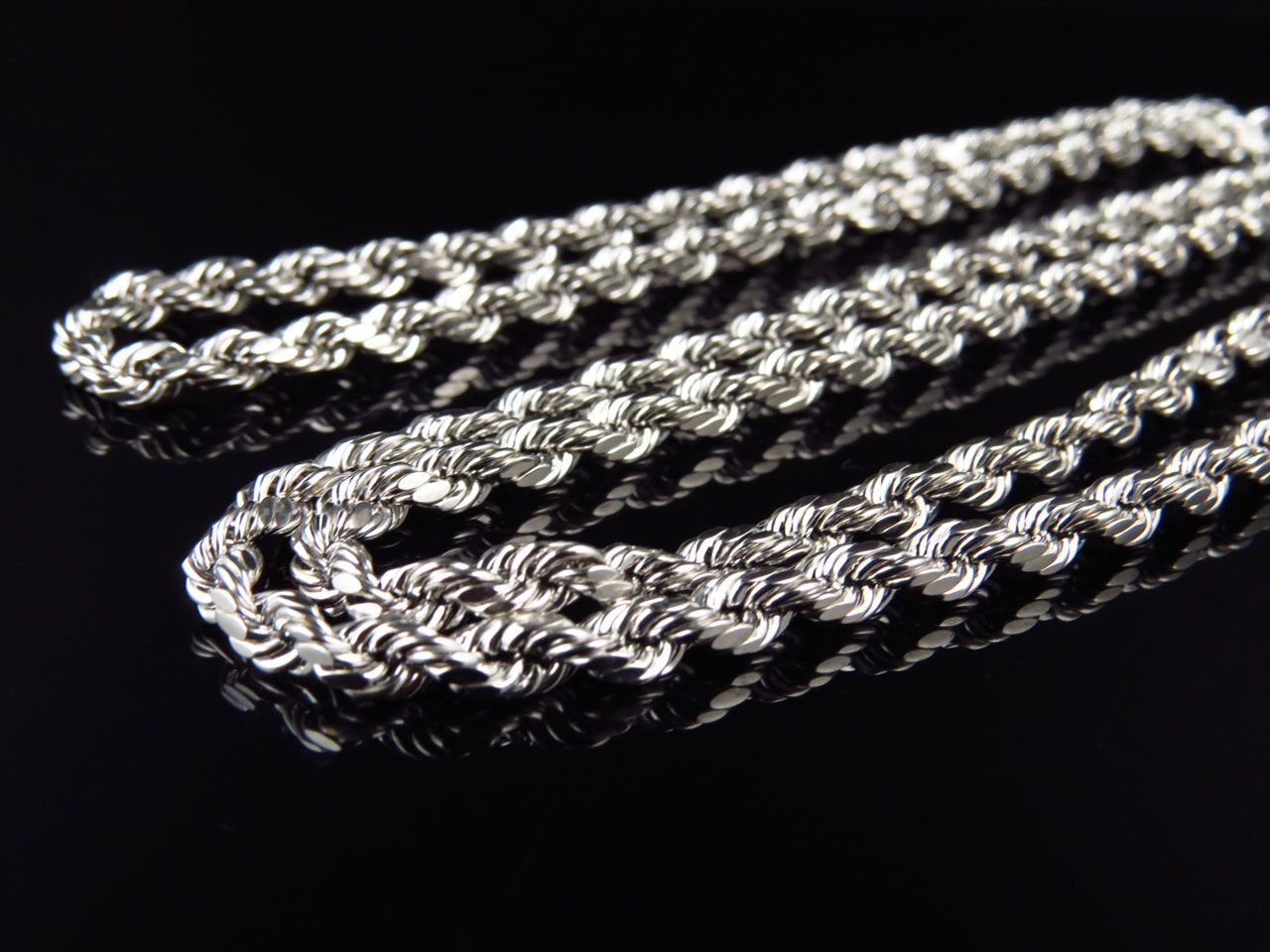 Men’s Or Ladies 10K White Gold Hollow Rope Chain 3.5MM 18-28 Inches