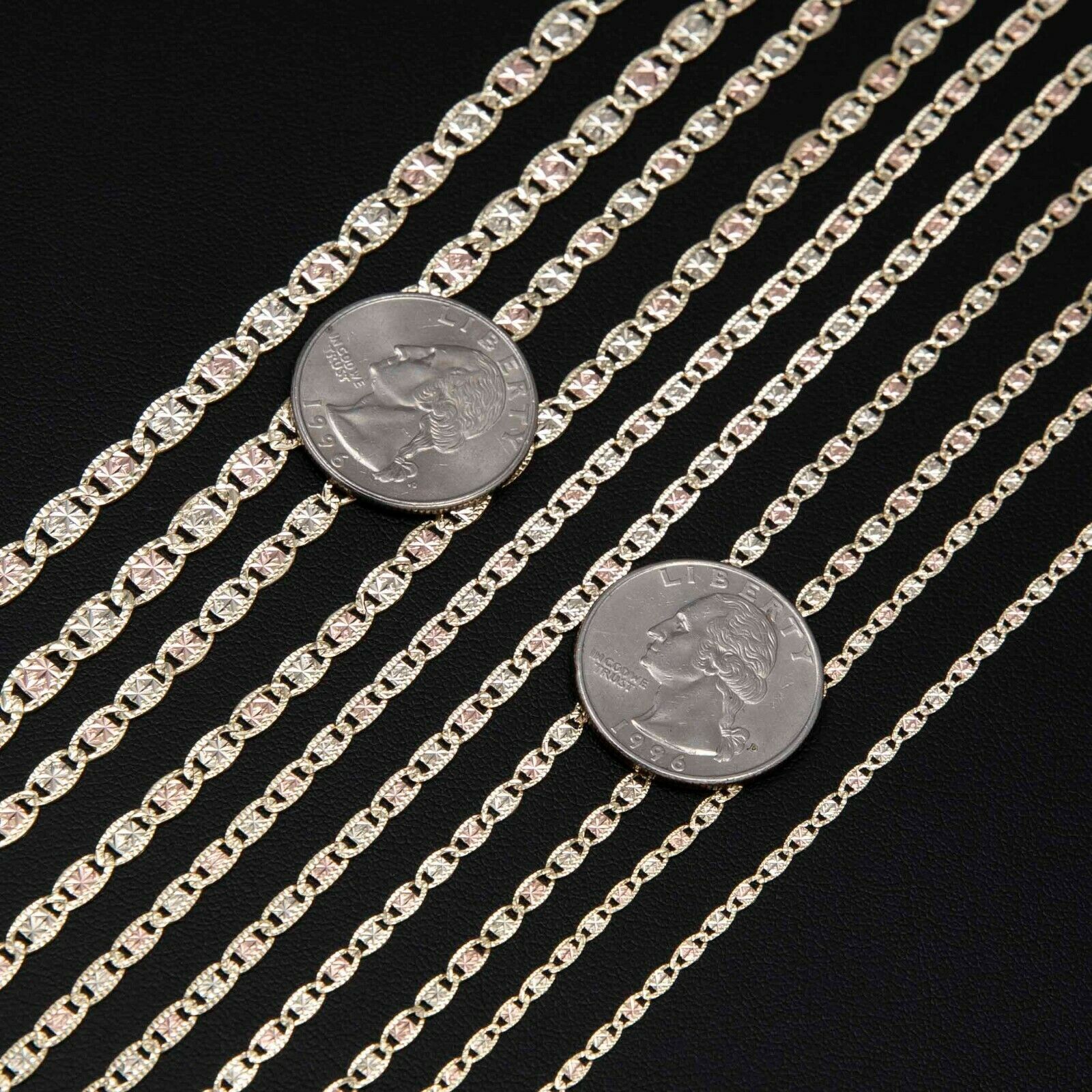 Diamond Cut Valentino Link Chain Necklace Real 10K Tri-Color Gold All Sizes