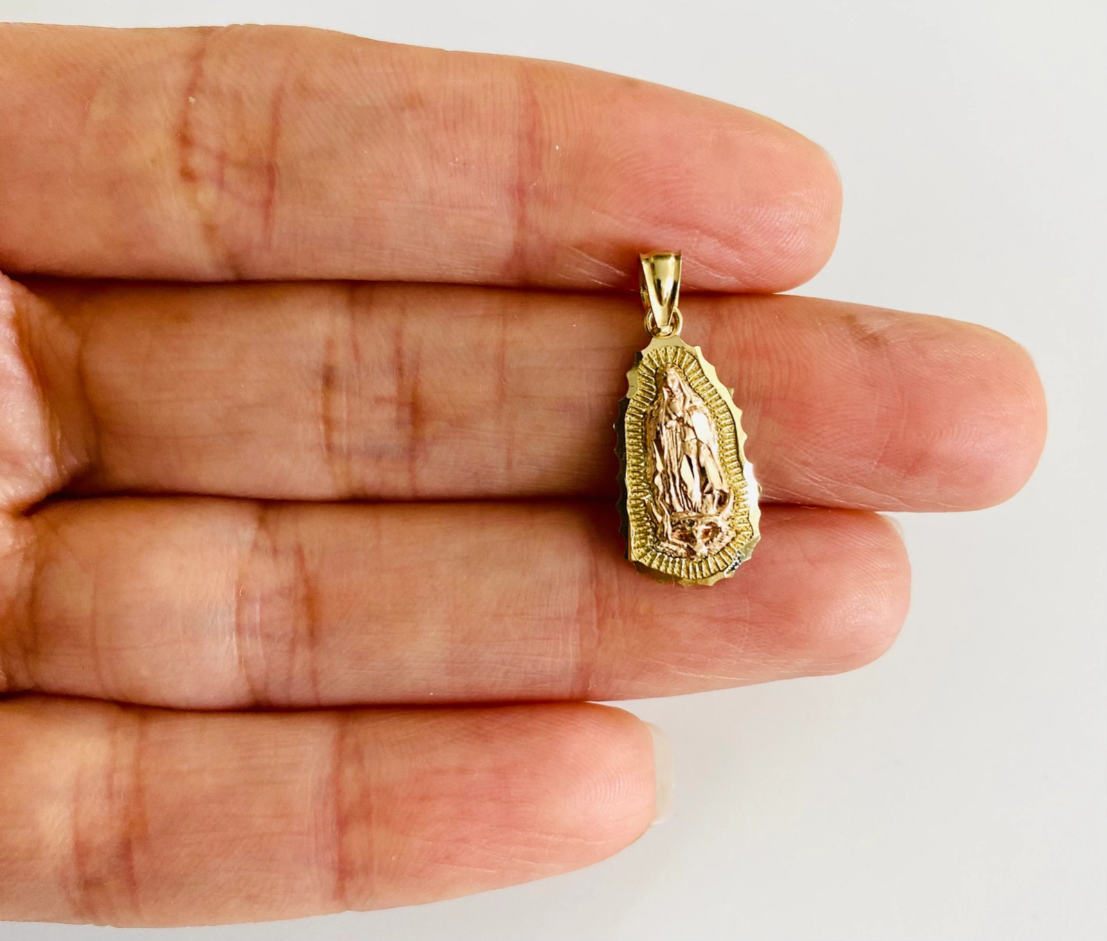 14K Solid Gold Virgin Guadalupe 22mm/0.8″ Pendant, 14k Gold Virgin Mary- PT1084