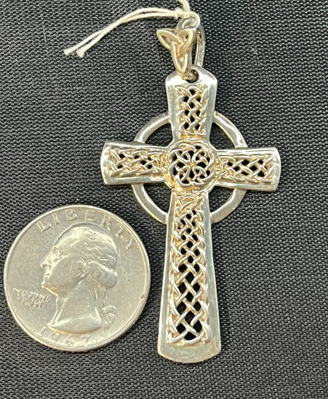 Sterling Silver 925 Irish Celtic Knot Cross Pendant Ireland Openwork 2.25″ Long