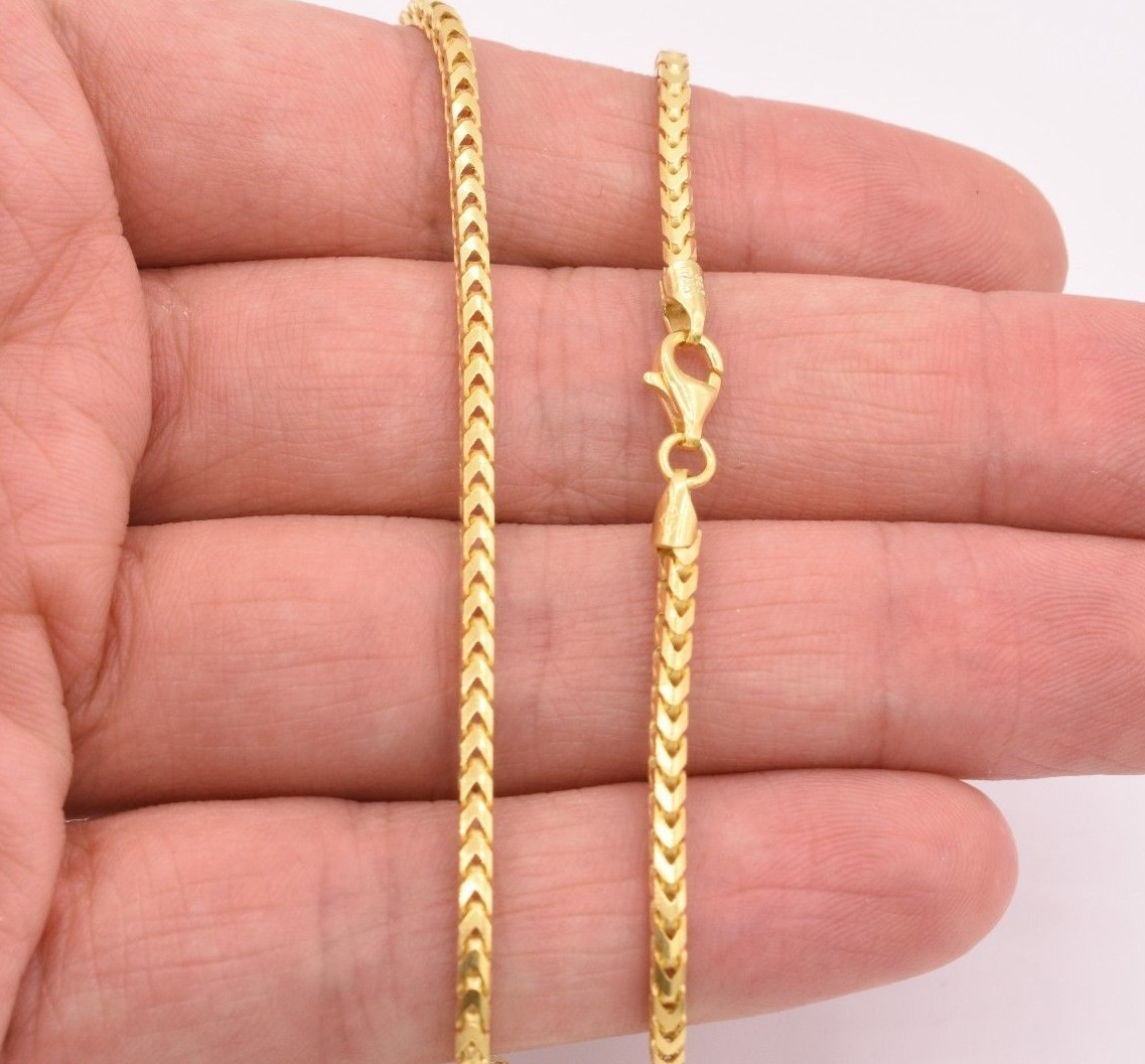 2.3mm Franco Solid Chain Necklace 14K Yellow Gold-Plated Silver 925 ITALY