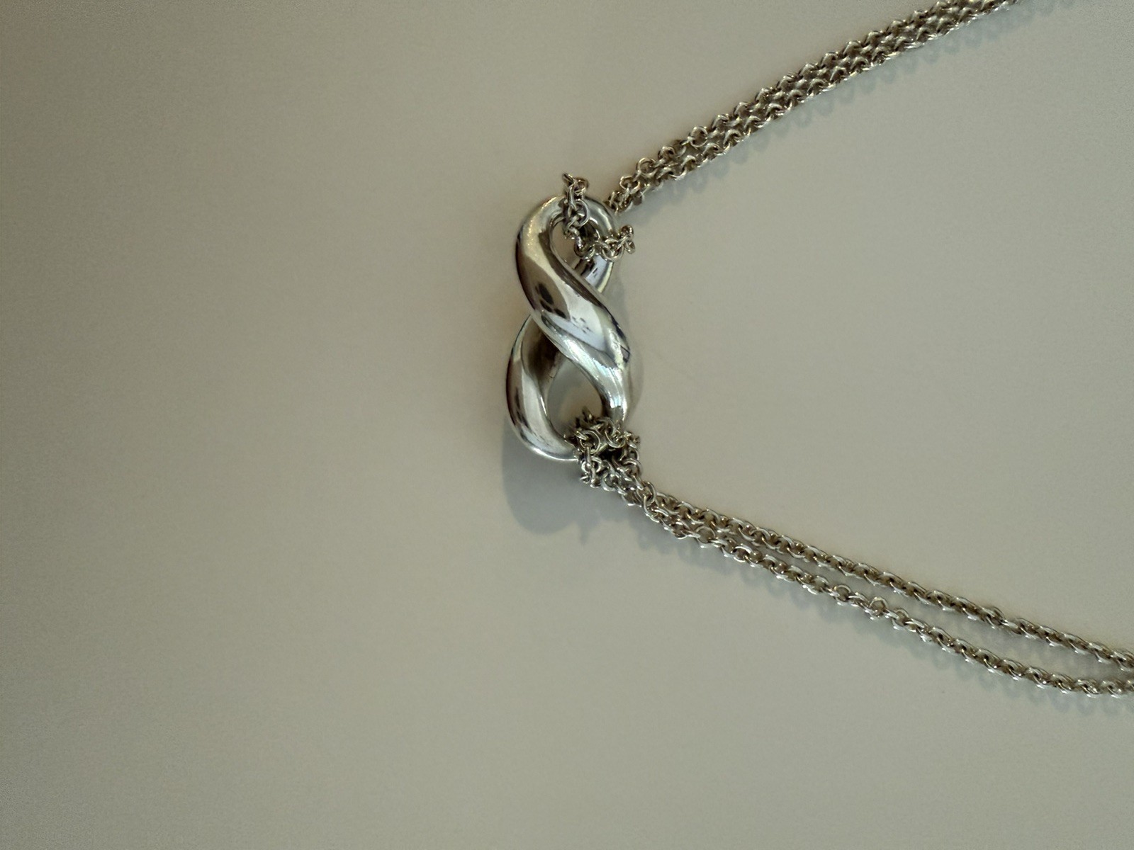 Tiffany & Co. Infinity Double Chain Necklace Pendant 16″ Silver