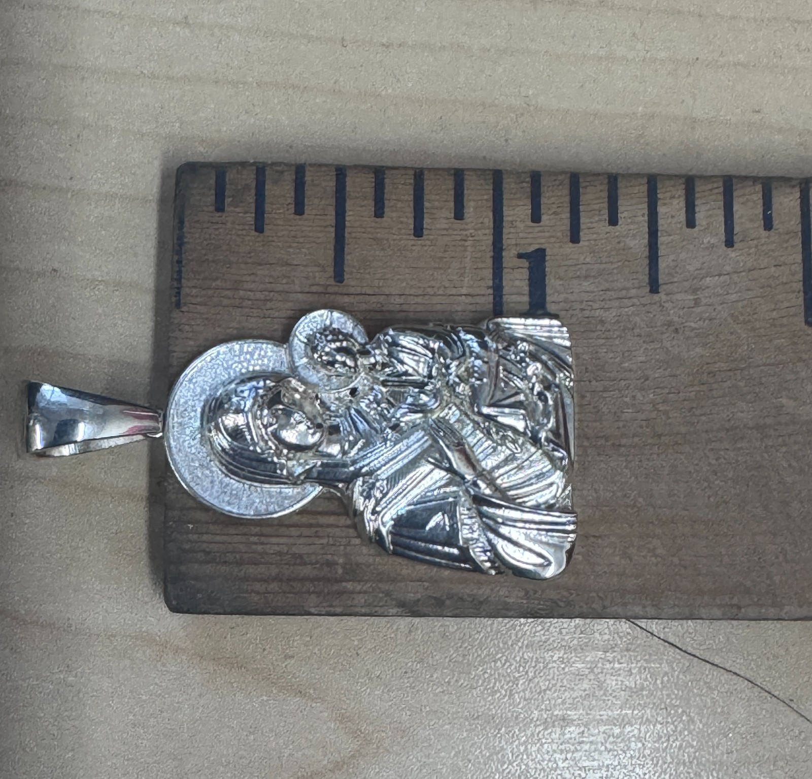 Virgin Mary Blessed Mother and Jesus Lady Theotokos Icon 1.5″ Pendant Silver 925