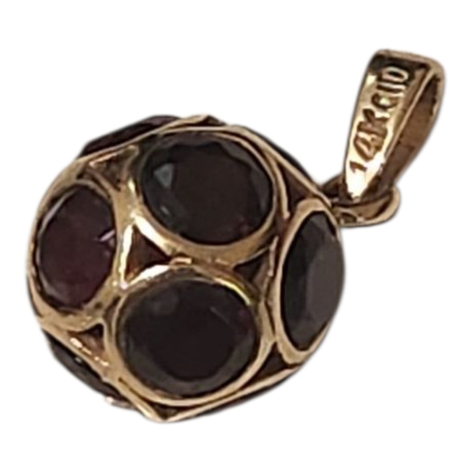 Clyde Duneier 14K Gold Round Garnet Ball January Charm Pendant CID Anniversary