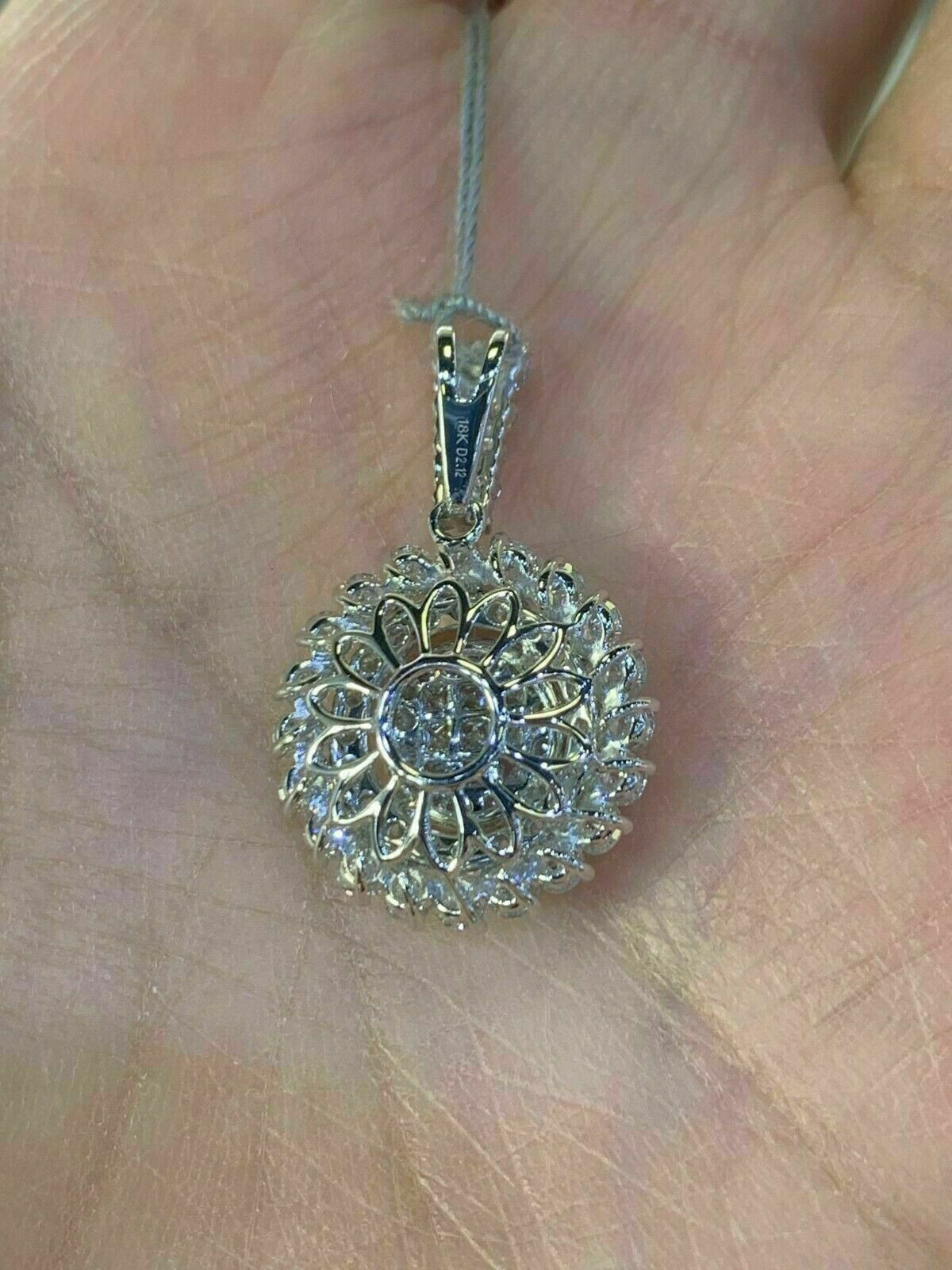 1Ct Round Cut VVS1 Diamond Cluster Pendant 14K White Gold Finish