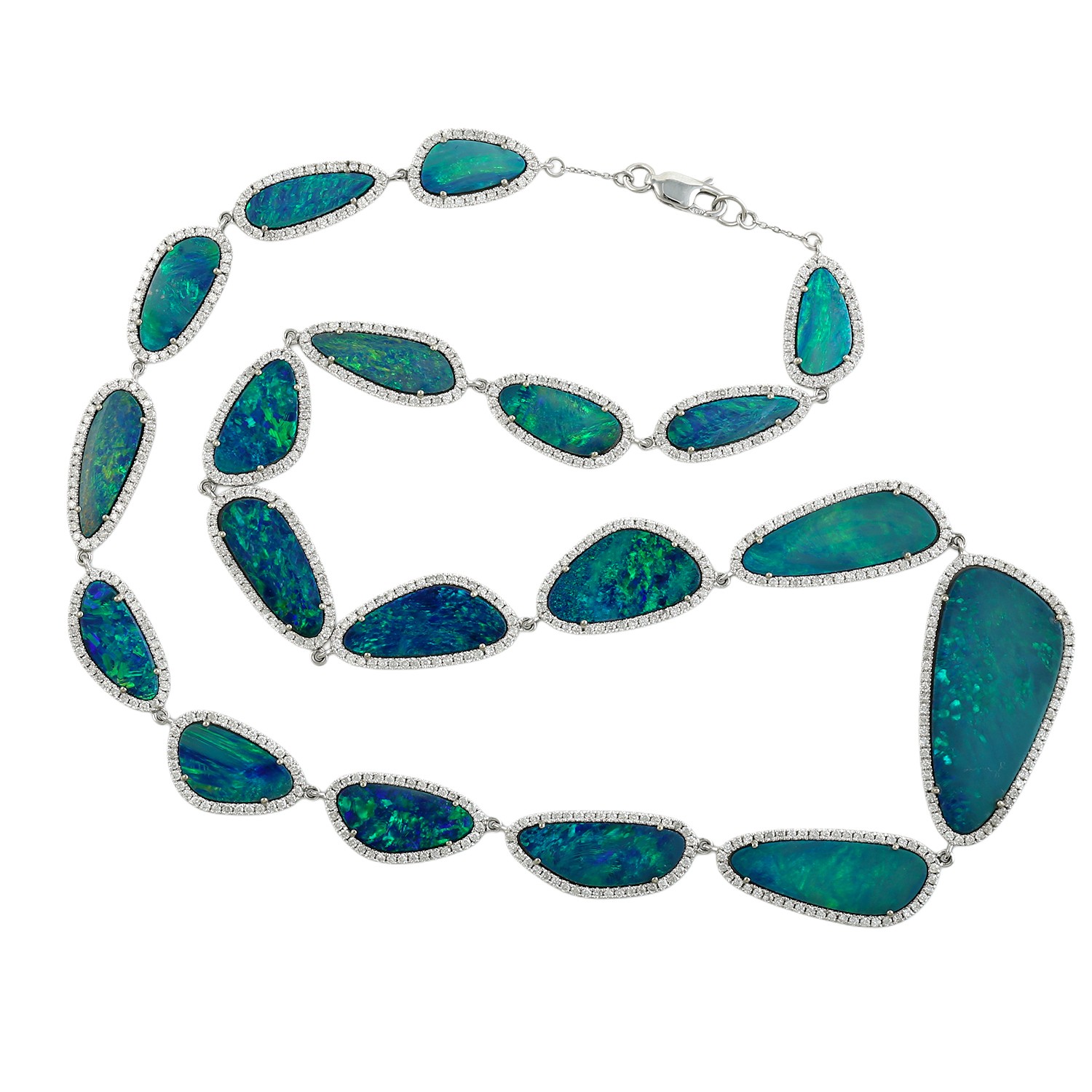 Opal Doublet Necklace 18K White Gold Diamond Statement Necklace Anniversary Gift