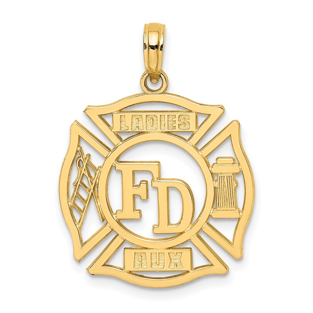 10k Yellow Gold FD LADIES AUX in Shield Cut-out Fancy Charm Pendant