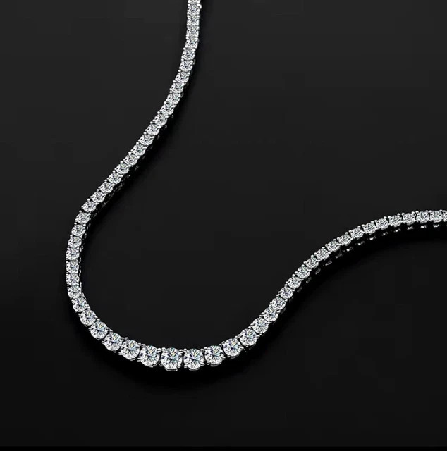 5ct VS1 Real Moissanite Diamond Graduated Tennis Necklace 925 Silver 16″