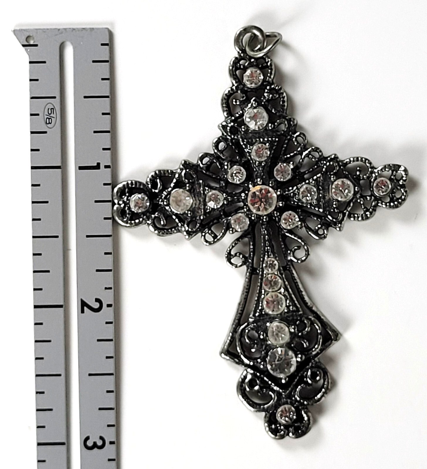 Vintage Cross Pendant with 20 Clear Faceted Crystals – 3 inches – Very Good