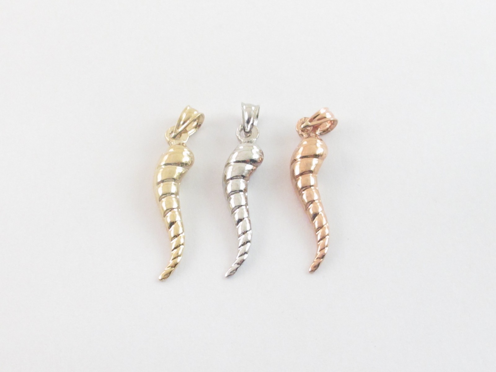 14k Solid Gold Italian Horn Pendant Available In Yellow White And Rose Gold