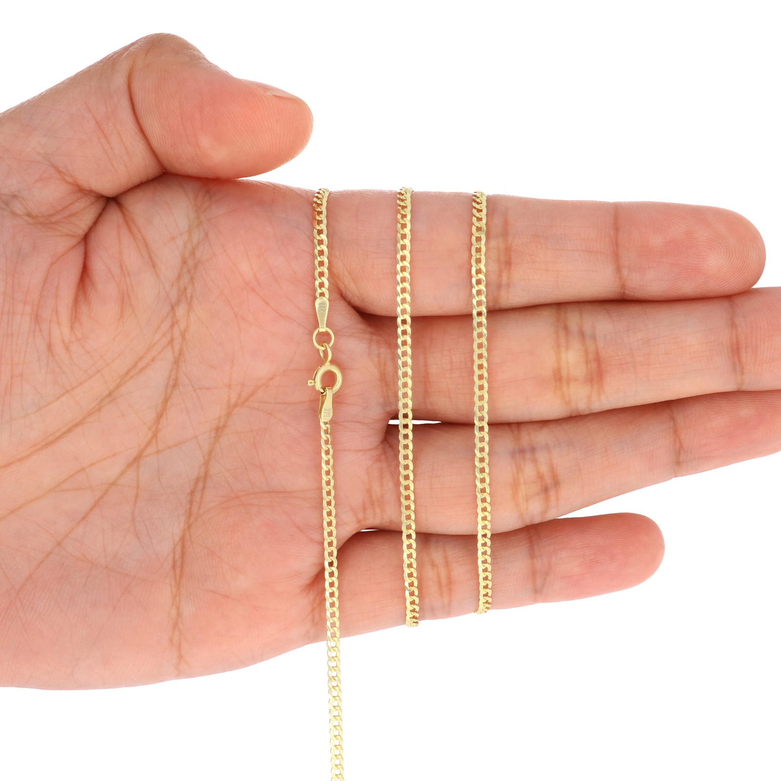 14K Yellow Gold 2mm Women Solid Curb Cuban Chain Link Italian Necklace 18″