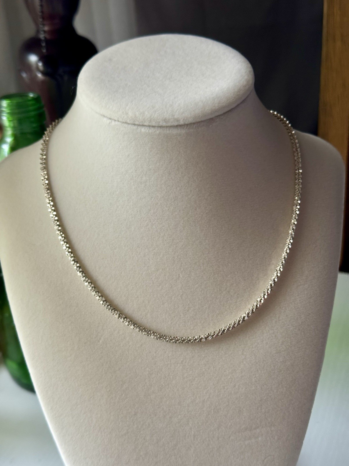925 Sterling Silver Italy Sparkle margarita link chain necklace 16in”