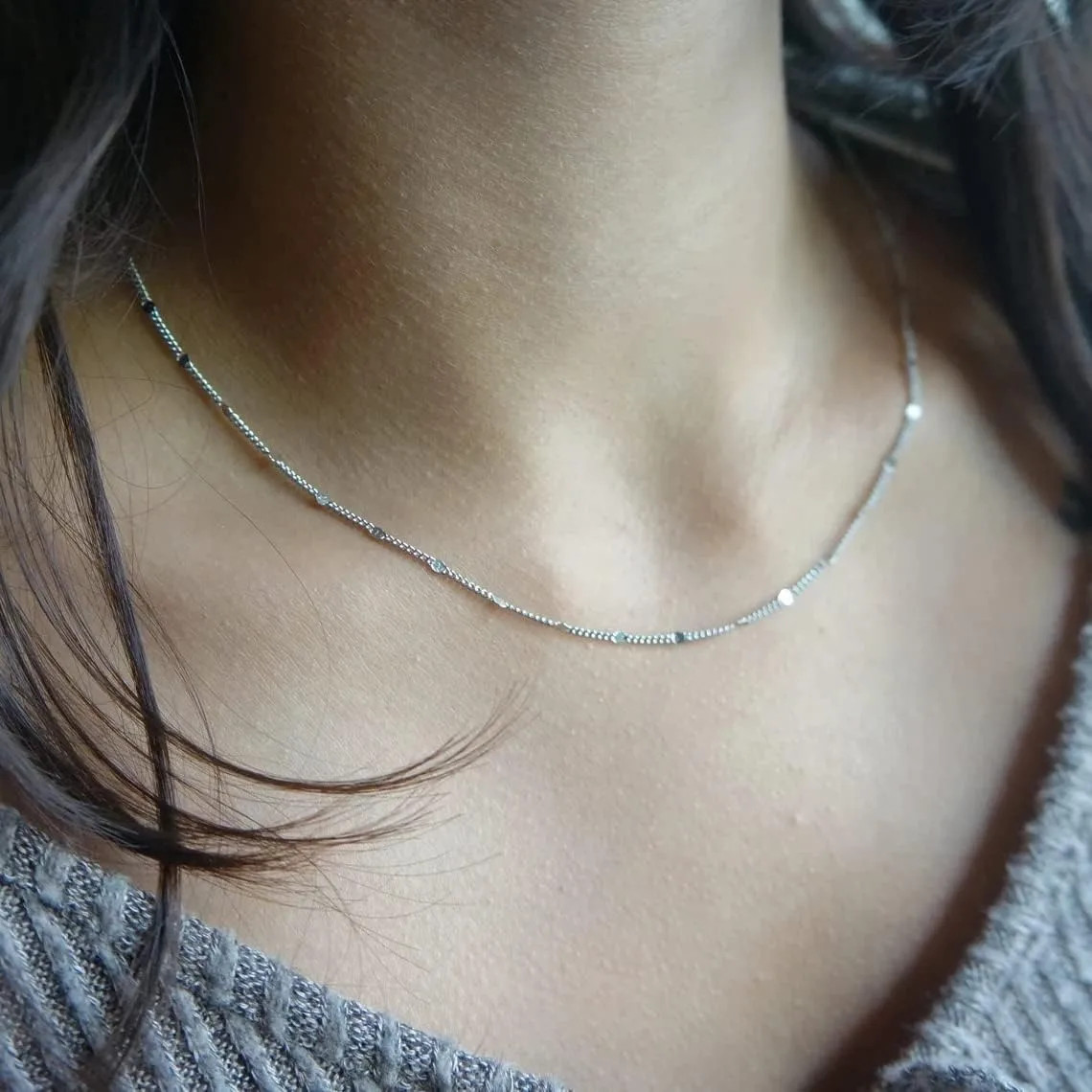 K Gold/Silver Plated Satellite Choker Shining Dots Station Chain Sparkle Chain N