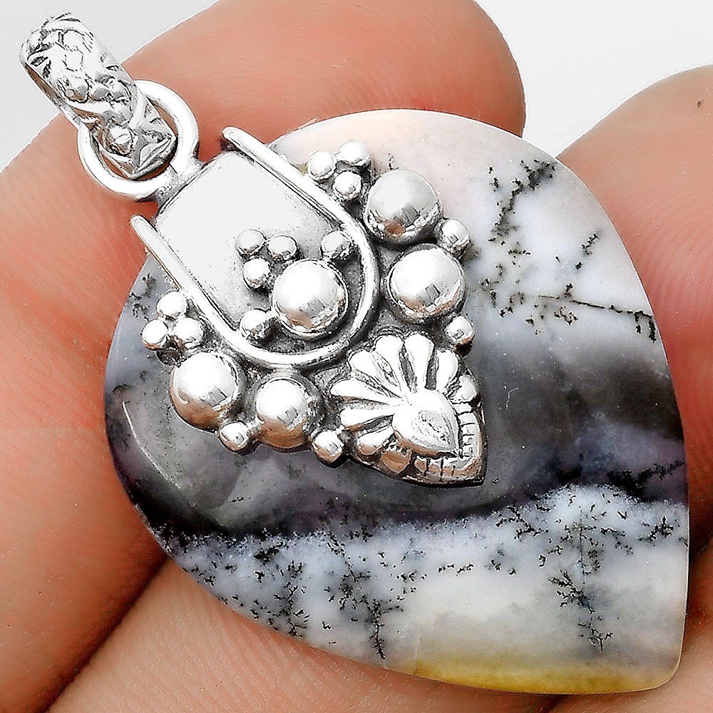 Merlinite Dendritic Opal – Turkey 925 Sterling Silver Pendant Jewelry P-1313
