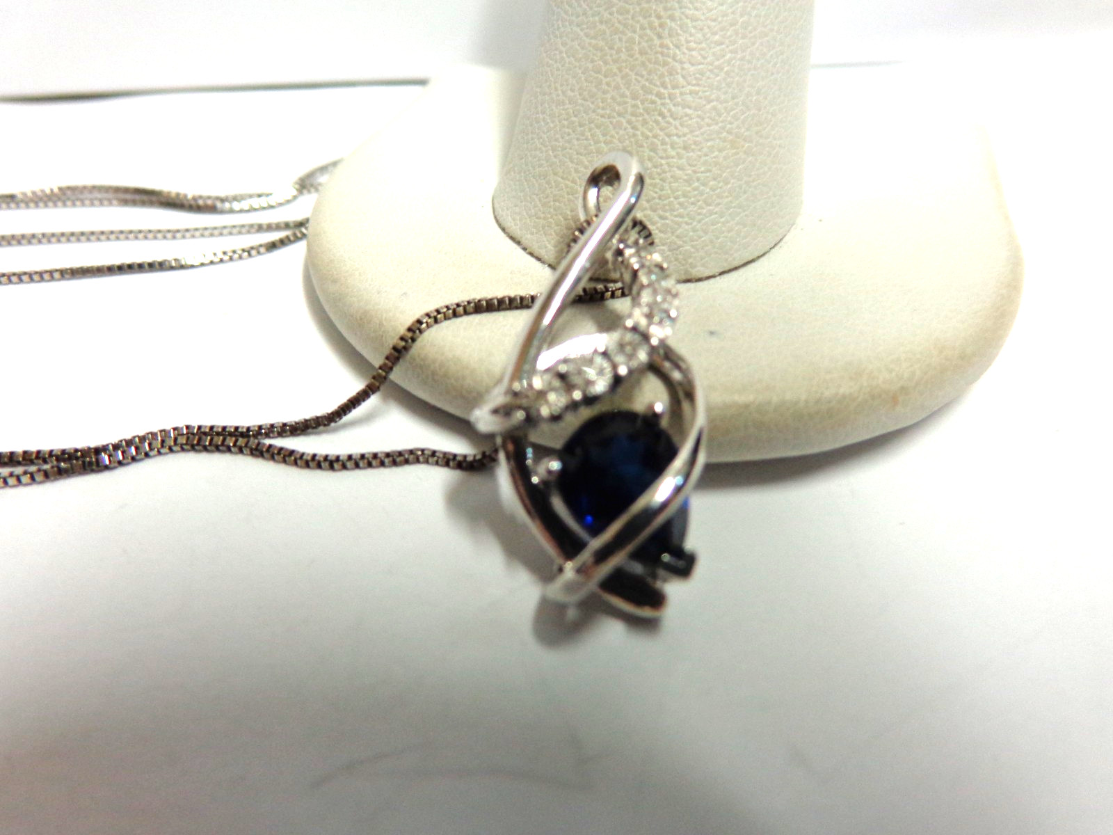 sterling silver sapphire/diamond necklace sz 18 in lg wgt 4.4 grams by GJ tcw.57