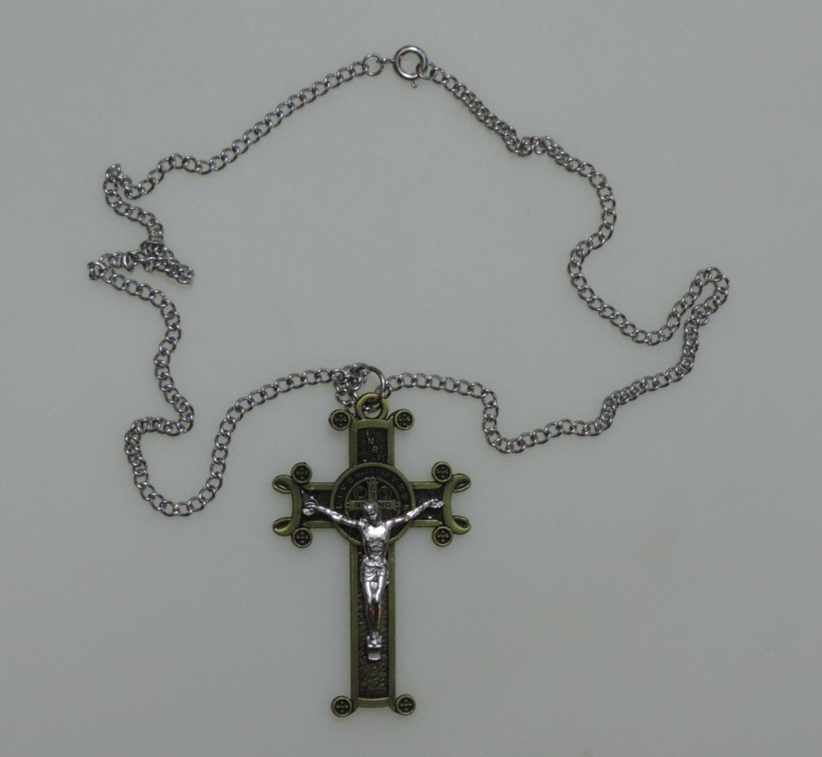 Saint Benedict Scroll Crucifix with a Stainless Steel Chain with/without Clasp
