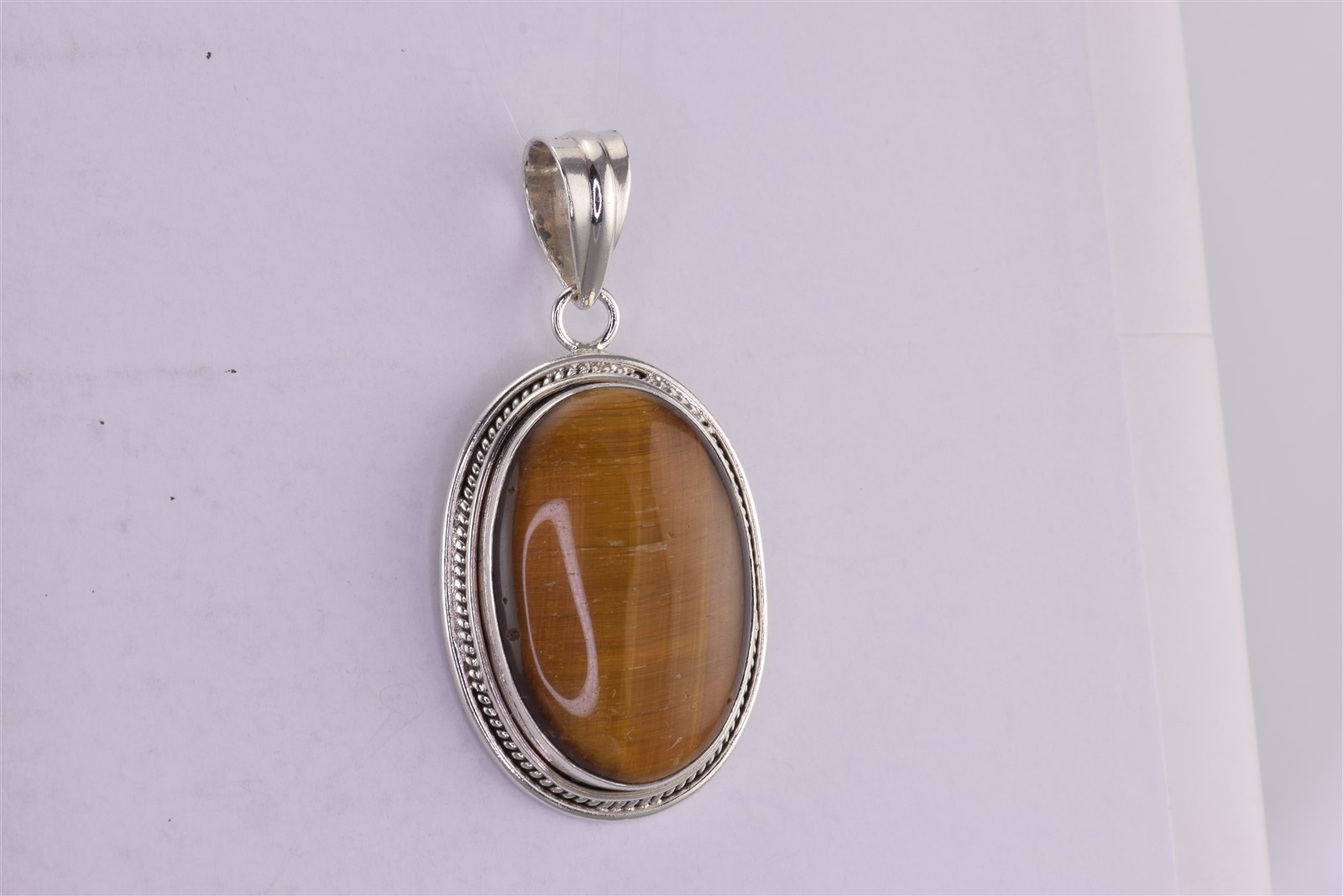 Sterling Silver 41mm x 26mm Oval Framed Tigers Eye Statement 925 Pendant 14g