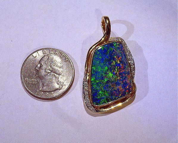 23.5MM 14K YELLOW GOLD GENUINE AUSTRALIAN DOUBLET OPAL DIAMOND ENHANCER PENDANT