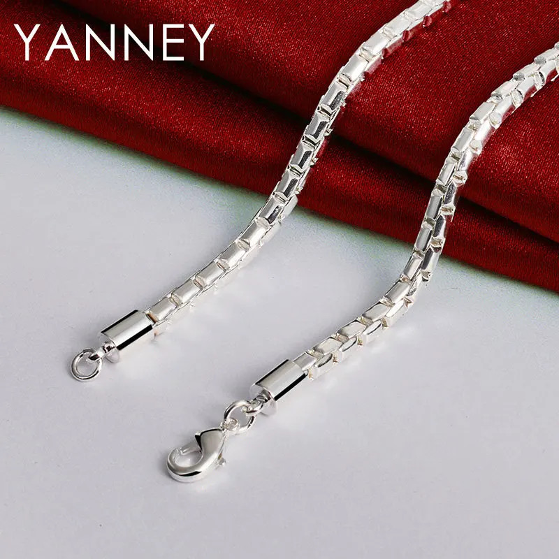 925 Sterling Silver 4MM Box Chain Necklace 18″ Men Women Hip Hop Jewelry Gift