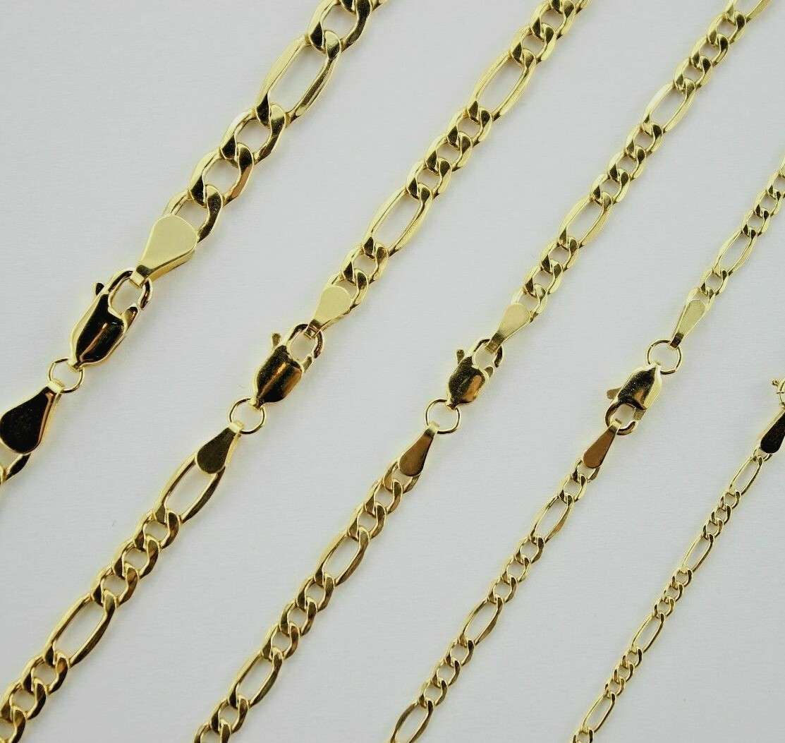 Authentic 14K Yellow Gold Hollow Figaro Chain Necklace 1.9mm-7.5mm 16″~30″