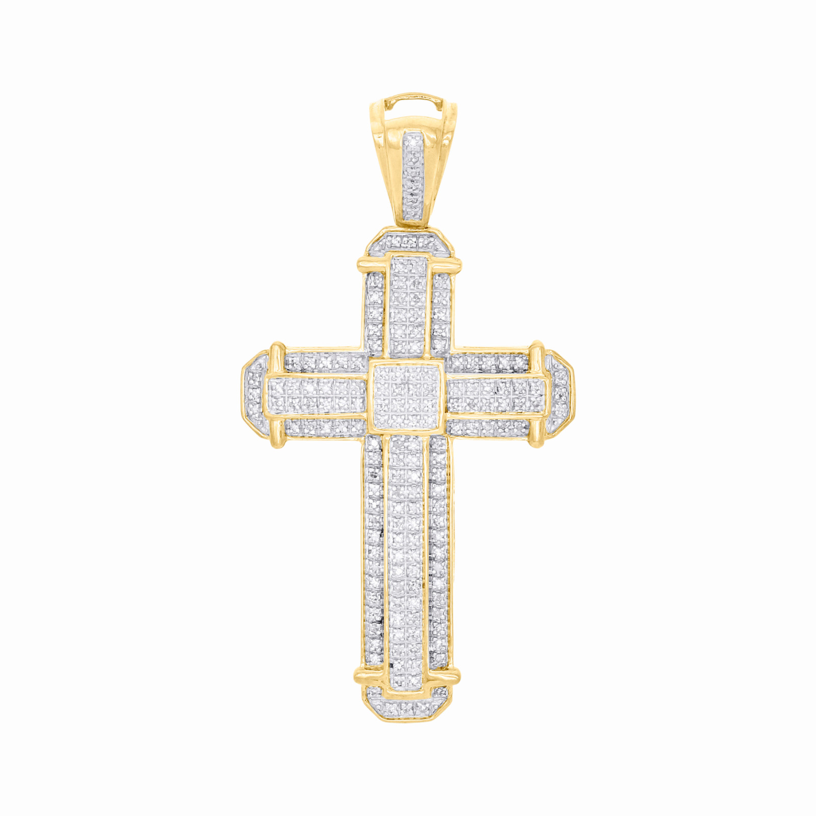 Men’s 10k Yellow Gold Genuine Diamond Religious Cross Charm Pendant 0.50 CT 2″