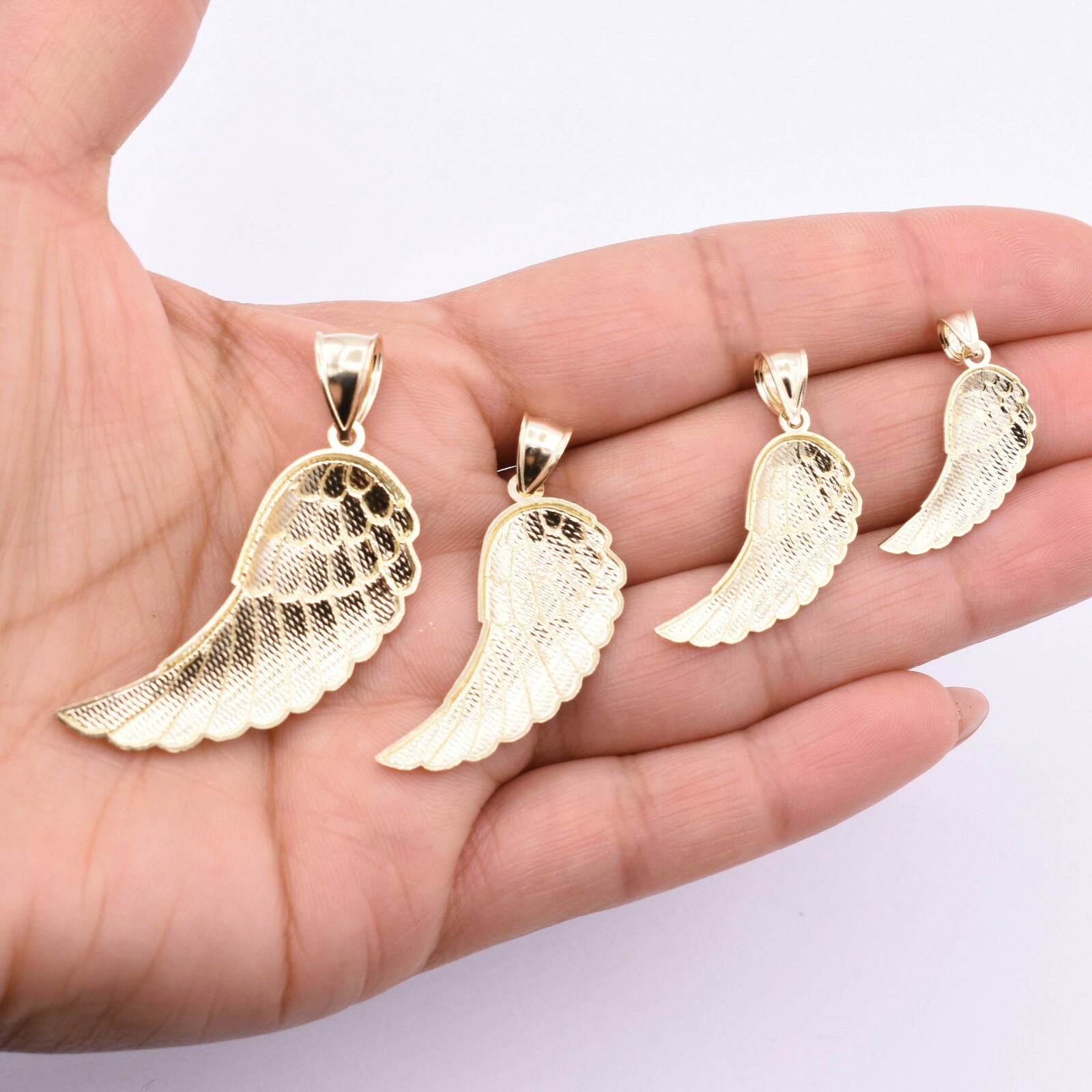 Diamond-Cut Angel Wing Pendant Charm Real 10K Yellow Gold ALL SIZES