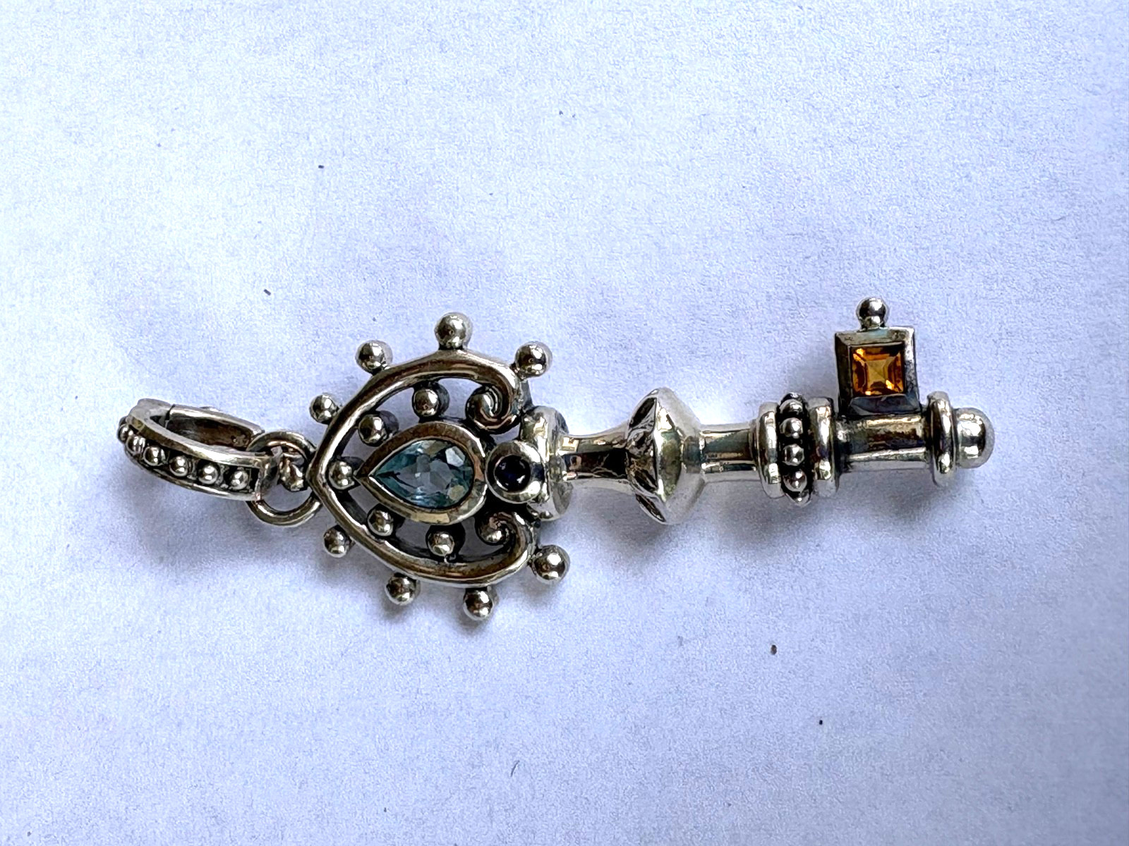 Barbara Bixby Sterling Silver Key Pendant Aquamarine, Citrine, Iolite