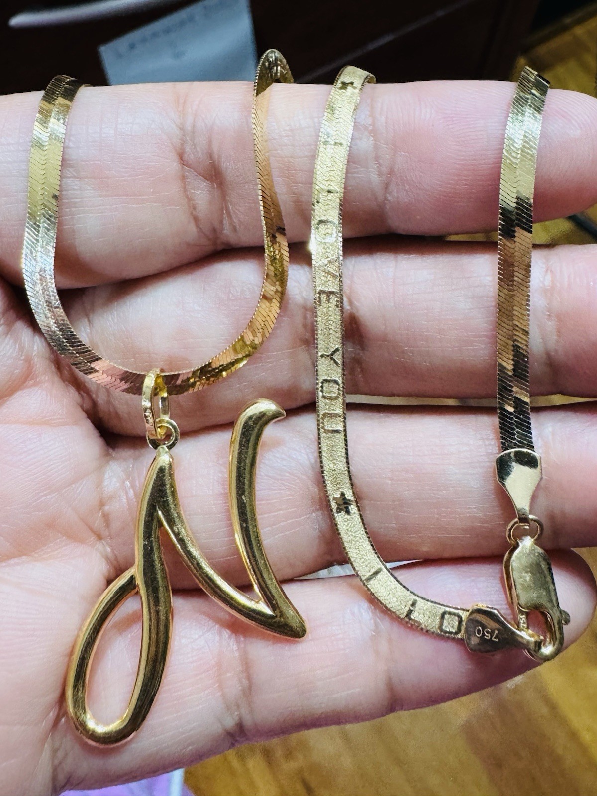 Pure 18K 750 Gold Letter N Necklace 17”/17.5” Long 3.8mm 8.07g Choker WOMANS