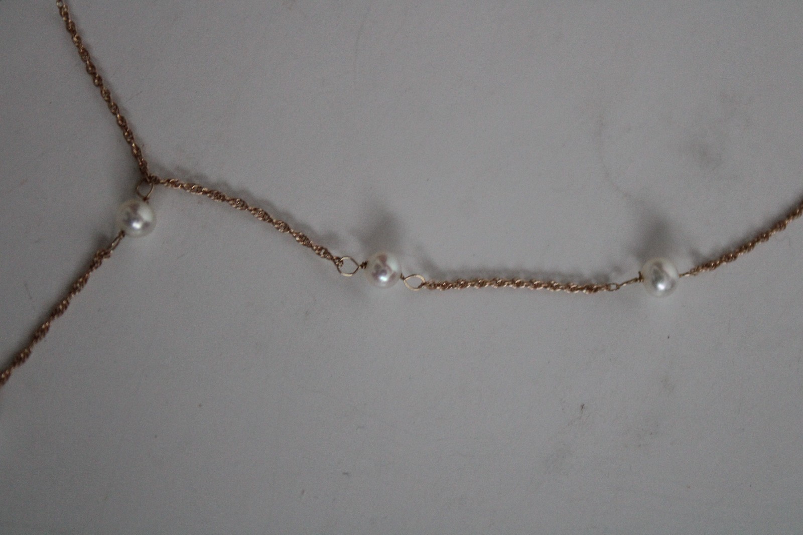Vintage 14k Yellow Gold & Pearl Y Drop Dangle Necklace, HZ (16.25″)
