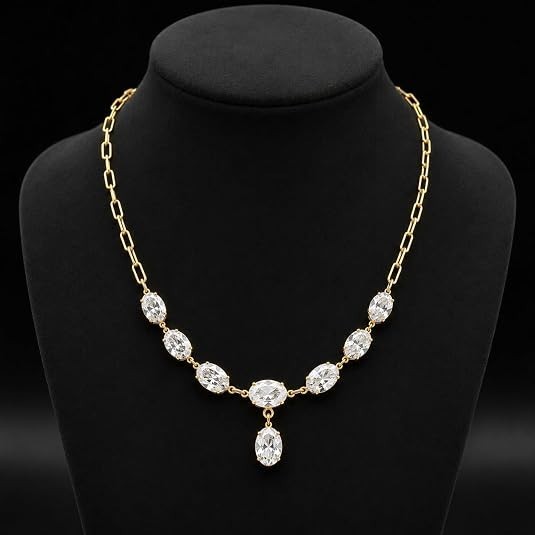 Elegant 5CT Oval Moissanite Necklace 18″ 14K Yellow Gold Plated D Color VVS1