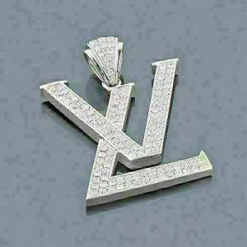 2 Ct Round Cut Lab Created Diamond L.V Shape Men’s Pendant 14K White Gold Plated