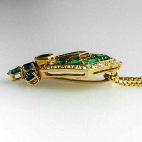 14K Yellow Gold Finish 3Ct Oval Cut Green Emerald Women’s Beauty Charm Pendant