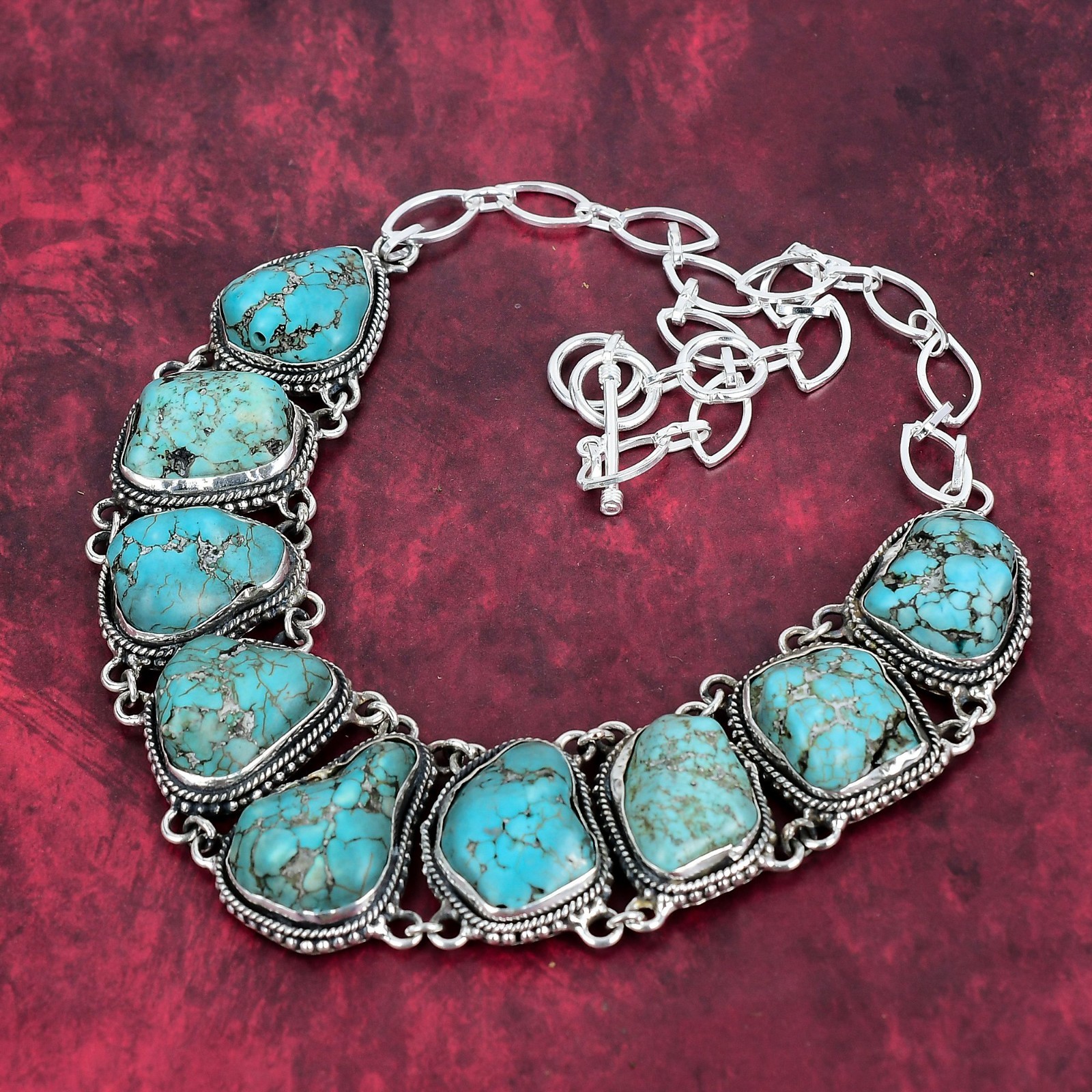 Natural Turquoise Tumble Gemstone 925 Sterling Silver Necklace Jewelry Love Gift