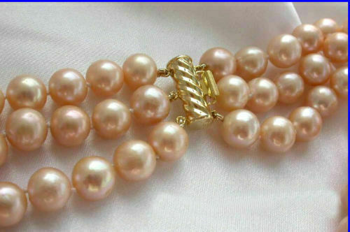 triple strands 9-8 mm south sea gold pink pearl necklace 18″19″20″