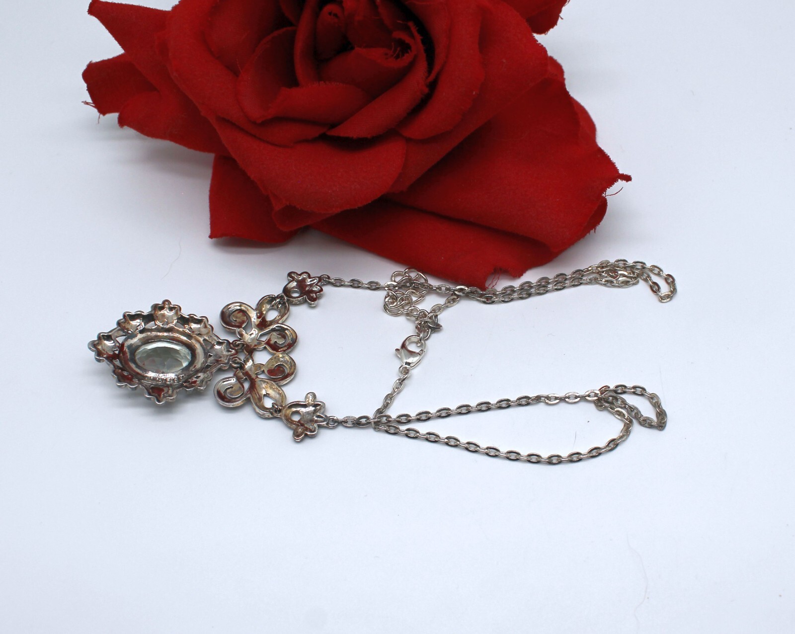Sterling Silver Aquamarine Marcasite 17.98g Necklace CAT RESCUE
