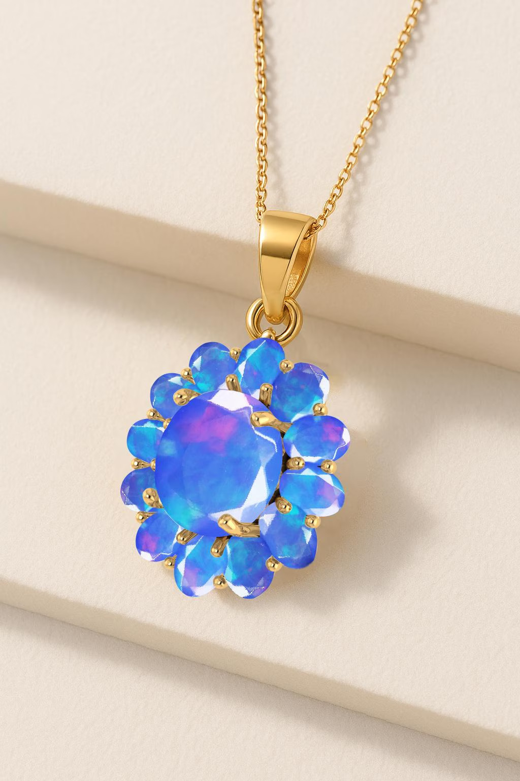 Natural Blue Opal Gemstone Pendant Necklace, Genuine Opal Gemstone Necklace