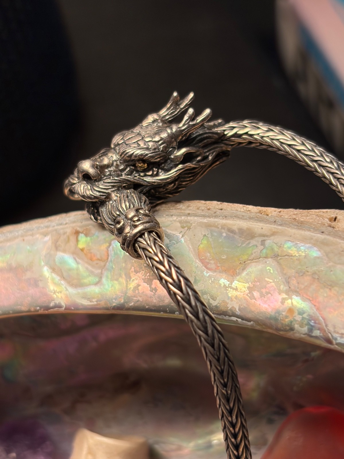 Sterling Silver & 18k Gold Eyes Naga DRAGON Ouroboros Chain Necklace