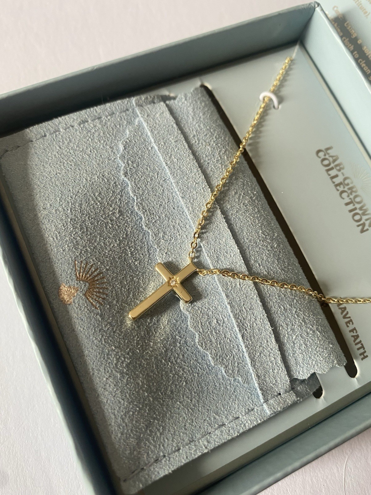 NEW Lab-Grown Diamond Collection Cross Necklace 14K Dipped Gold Faith Gift Box