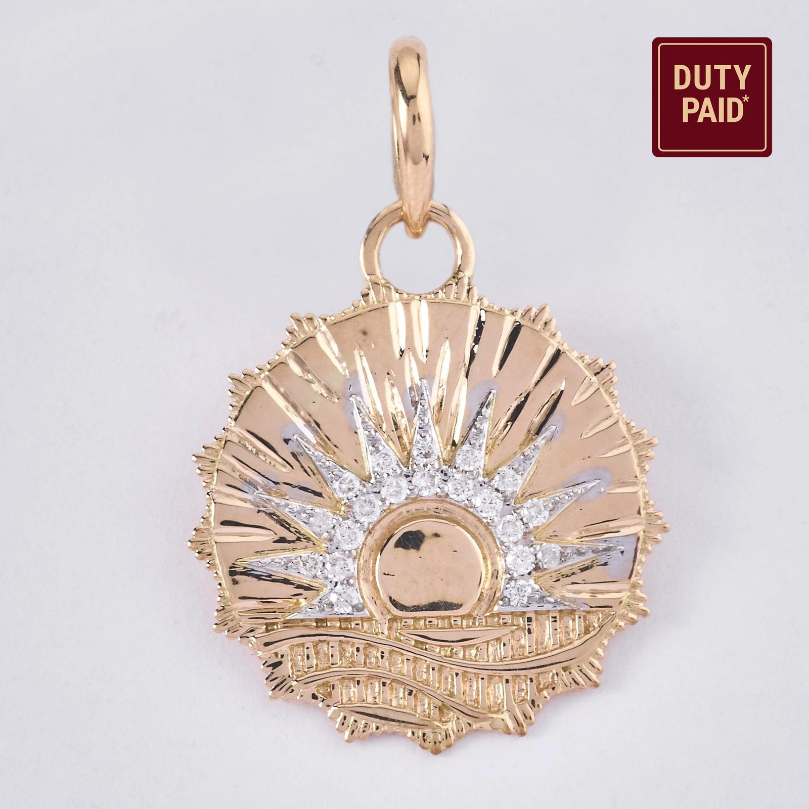 0.12 ct Natural Diamond Sunburst Pendant 14K Gold Solid Gold Layering Pendant