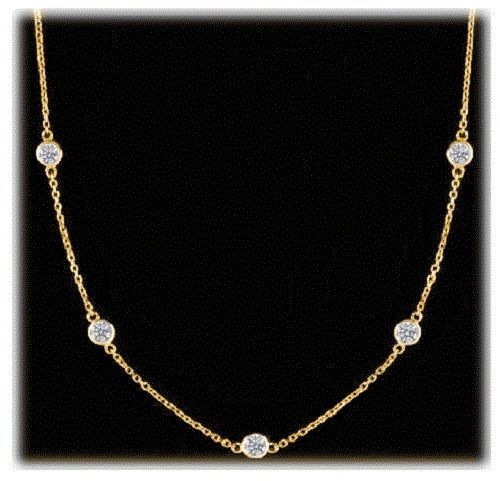 1.26 ct Round Diamond By The Yard 14k Yellow Gold Necklace 5 x 0.25 ct G VS