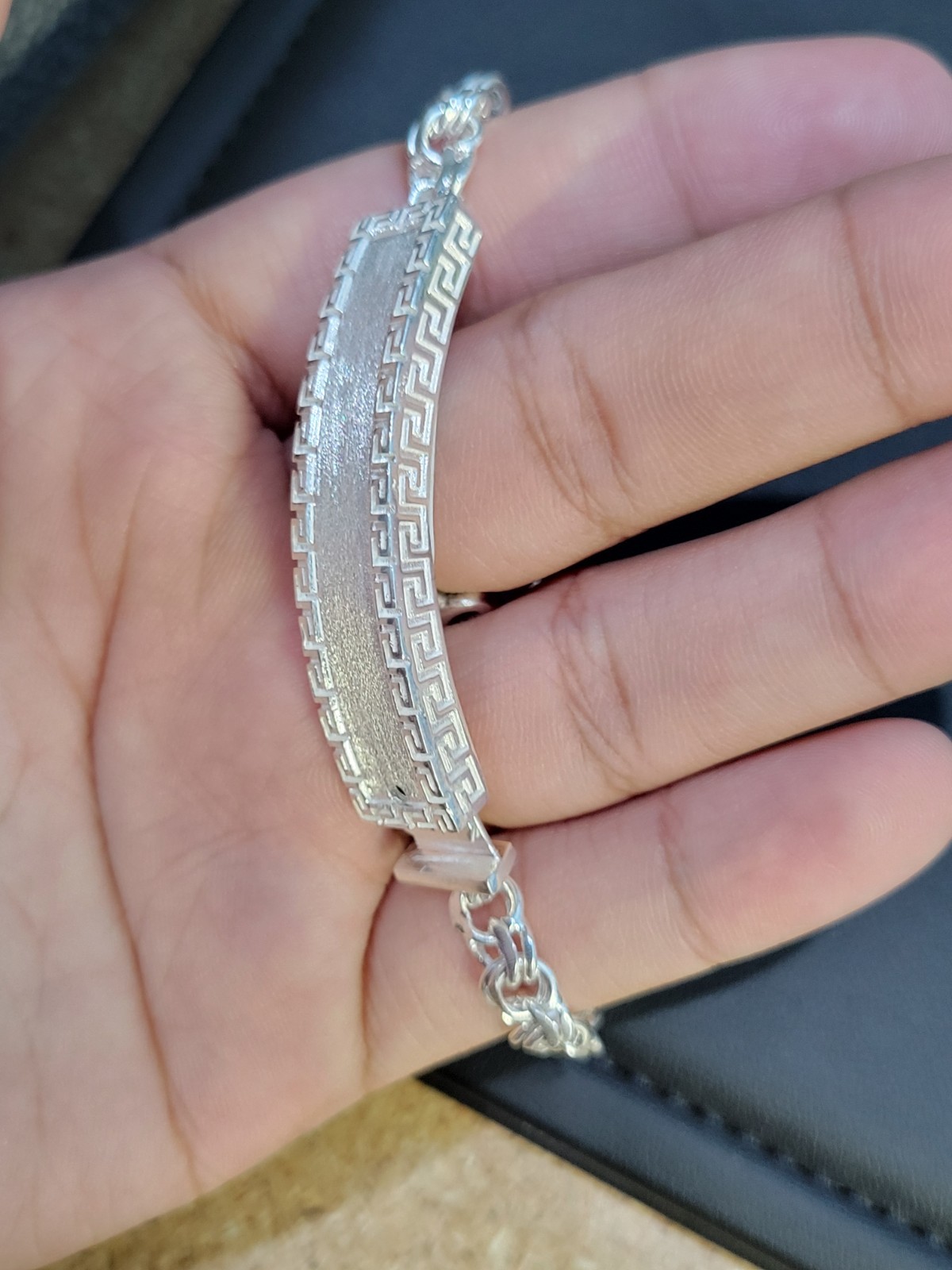 925 sterling silver Chino Link Greek Key Long Lock Bracelet 21g 7″ 6mm