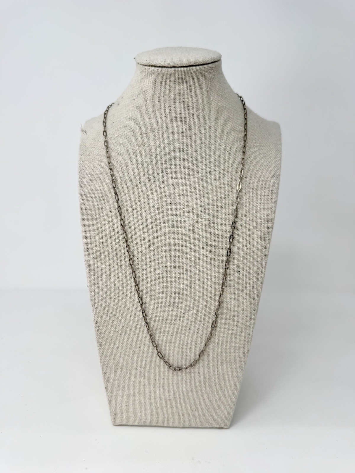 Sterling Silver Elongated Paper clip Chain Necklace (J-398)