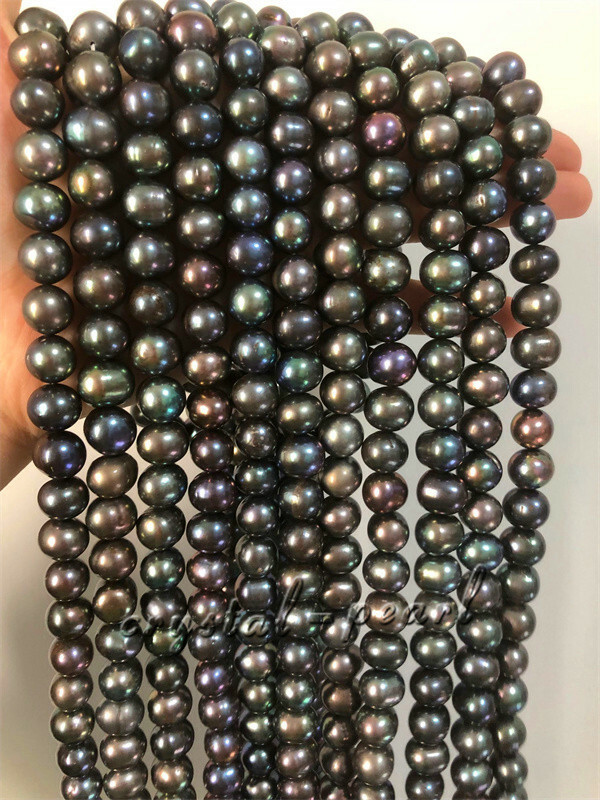 Gorgeous 9-10mm AAA tahitian Peacock blue pearl necklace 30 inch 25″ 14k gold