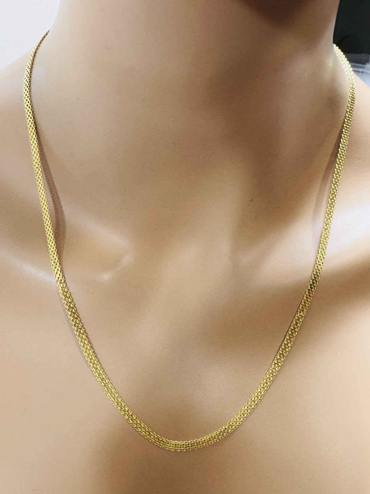 18C 18K 750 Genuine Gold Mesh Chain Necklace 21.8/22” Long 9.7g 3.8mm MENS-WOMEN