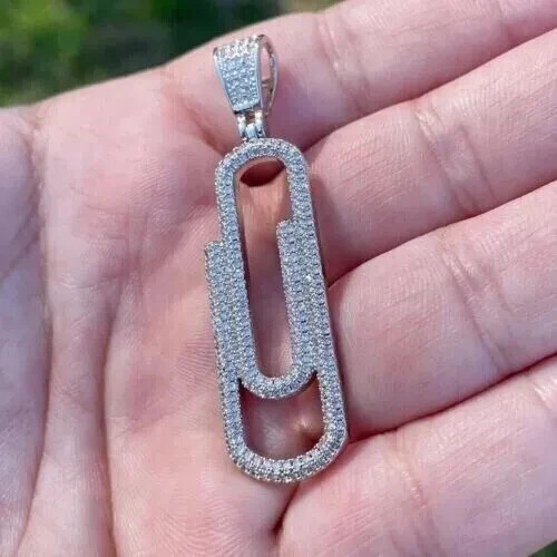1.50Ct Round Cut Lab Created Diamond Paper Clip Pendant 14k White Gold Plated